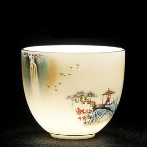 50ml White Porcelain Scholar Landscape Painting Teacup